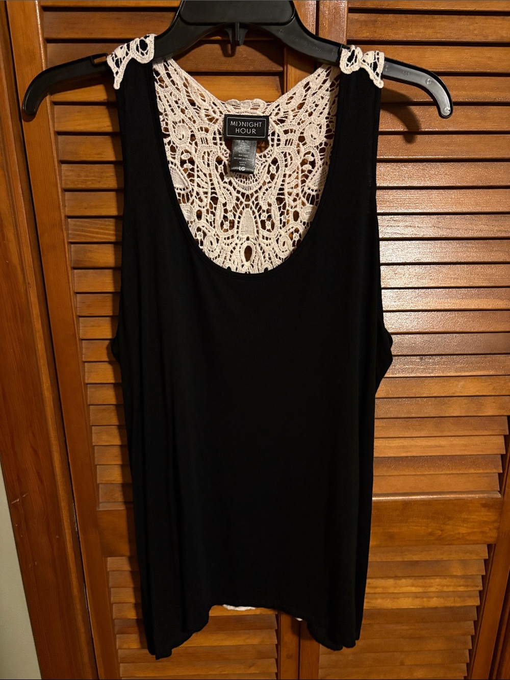 Midnight Hour Black Tank with Cream Crochet Racerback